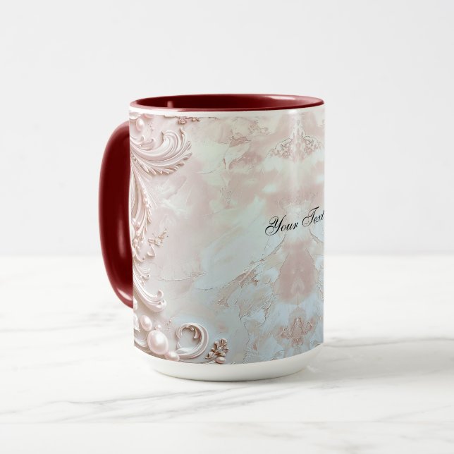 Pink Ornate Pearl and Floral Mug (Front Left)