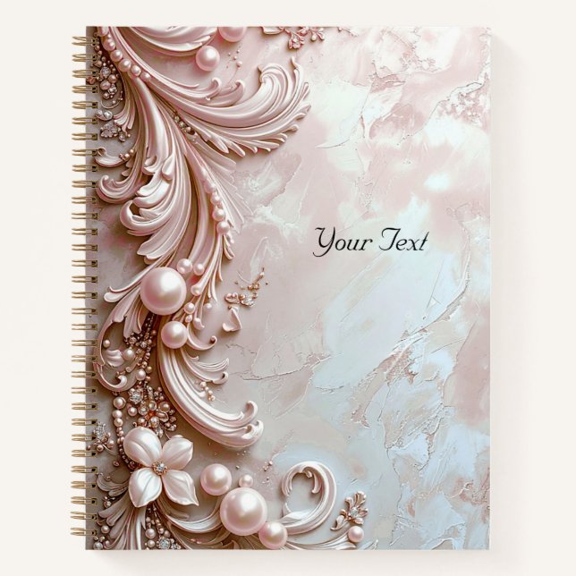 Pink Ornate Pearl and Floral Notebook (Front)