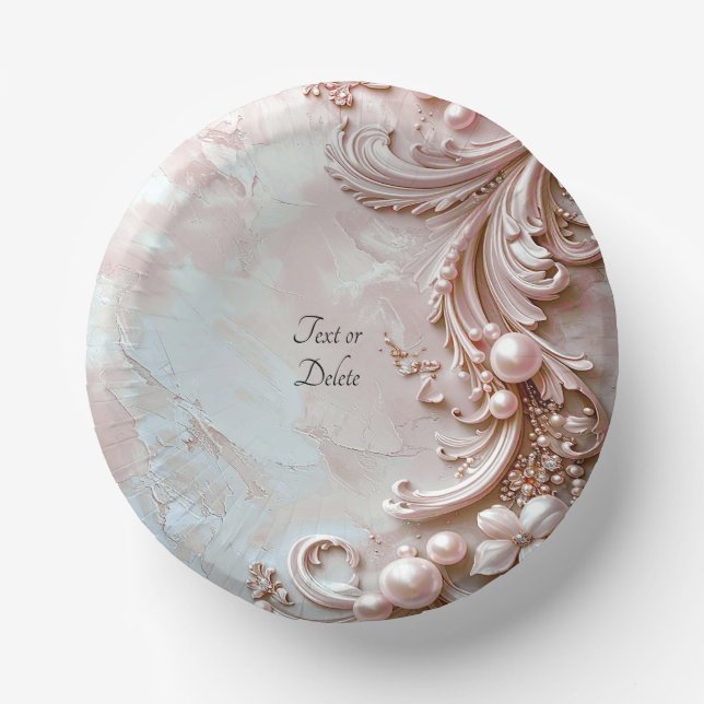 Pink Ornate Pearl and Floral Paper Plate (Front)