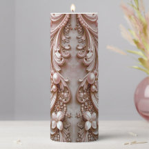 Pink Ornate Pearl and Floral Pillar Candle