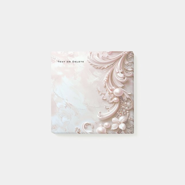 Pink Ornate Pearl and Floral Post it Notes (Front)