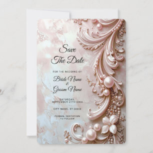 Pink Ornate Pearl and Floral Save the Date