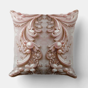 Pink Ornate Pearl and Floral Throw Pillow