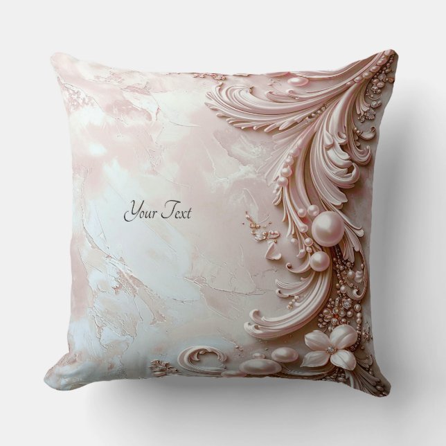 Pink Ornate Pearl and Floral Throw Pillow (Front)