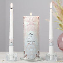 Pink Ornate Pearl and Floral Unity Candle Set