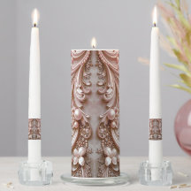 Pink Ornate Pearl and Floral Unity Candle Set