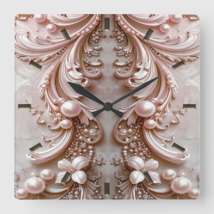 Pink Ornate Pearl and Floral Wall Clock