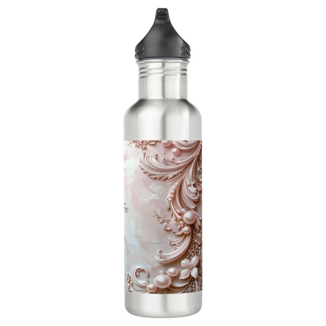Pink Ornate Pearl and Floral Water Bottle (Right)