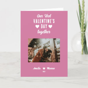 Pink Our First Valentine's Day Together Photo  Holiday Card