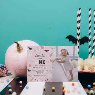 Pink Our Little Boo Halloween 1st Birthday Invitation