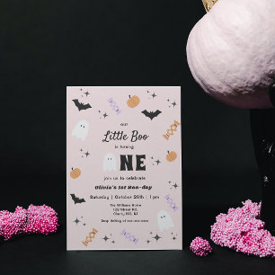 Pink Our Little Boo Halloween 1st Birthday  Invitation