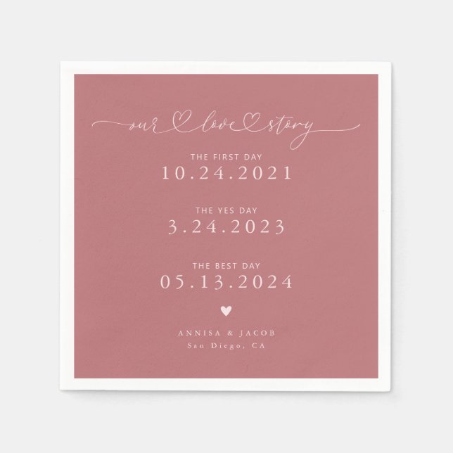 Pink Our Love Story Script Hearts Wedding Napkin (Front)