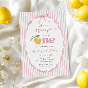 Pink Our main Squeeze Lemon 1st Birthday Invitation