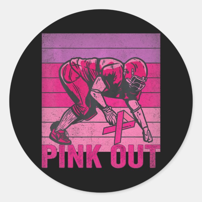 Pink Out Breast Cancer Awareness Football Breast Classic Round Sticker (Front)