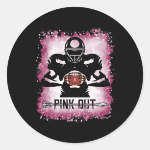 Pink Out Breast Cancer Awareness Footbyll Pink Rib Classic Round Sticker