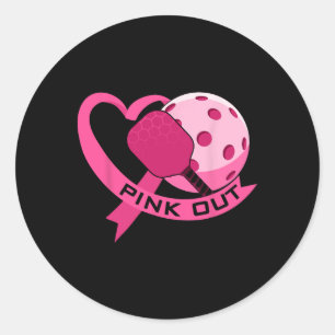 Pink Out Breast Cancer Pink Ribbon Heart And Pickl Classic Round Sticker
