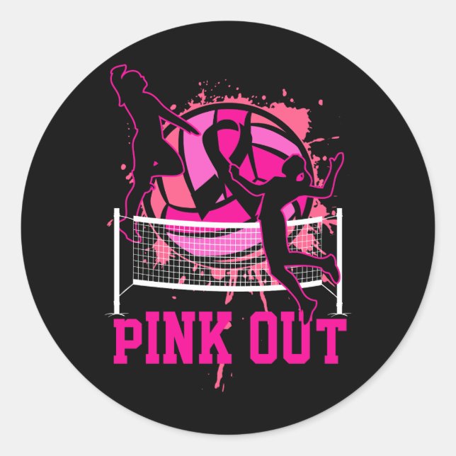 Pink Out Bump Set Spike Volleyball Breast Cancer A Classic Round Sticker (Front)