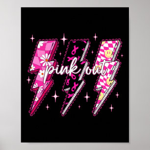 Pink Out Checkered Lightning Bolt Breast Cancer Aw Poster