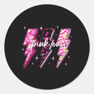 Pink Out Chequered Lightning Bolt Breast Cancer Aw Classic Round Sticker