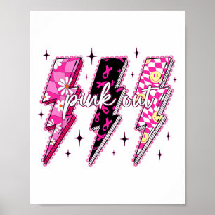 Pink Out Chequered Lightning Bolt Breast Cancer Aw Poster