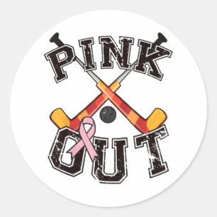 Pink Out Field Hockey Team Breast Cancer Awareness Classic Round Sticker