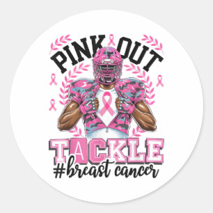 Pink Out Football Breast Cancer Awareness Tackle P Classic Round Sticker
