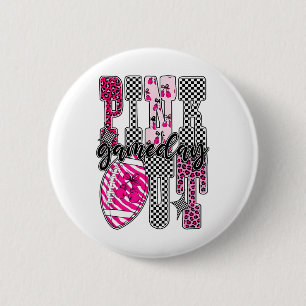 Pink Out Footbyll Game Day Chequered Breast Cancer 6 Cm Round Badge