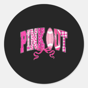 Pink Out Footll Bow Preppy Breast Cancer Awareness Classic Round Sticker