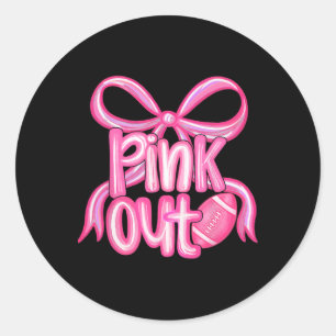 Pink Out Footll Bow Preppy Breast Cancer Awareness Classic Round Sticker
