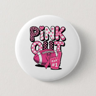 Pink Out Game Day Breast Cancer Awareness Footbyll 6 Cm Round Badge