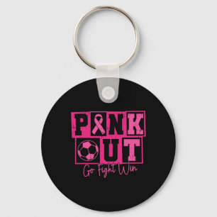 Pink Out Go Fight Win Soccer Breast Cancer Warrior Key Ring