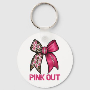 Pink Out Leopard Bow Footbyll Breast Cancer Awaren Key Ring