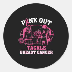 Pink Out Tackle Breast Cancer Awareness American F Classic Round Sticker