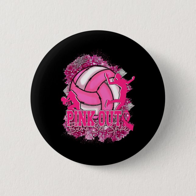 Pink Out Volleybyll Pink Ribbon Breast Cancer Awar 6 Cm Round Badge (Front)