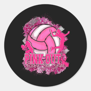 Pink Out Volleybyll Pink Ribbon Breast Cancer Awar Classic Round Sticker