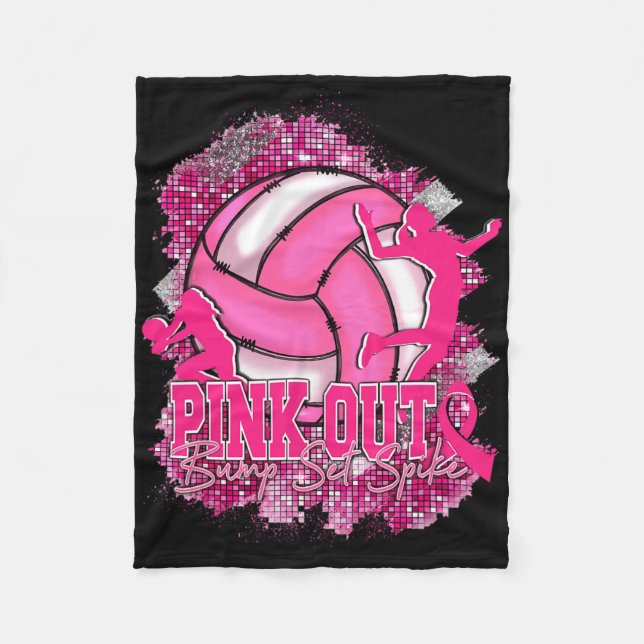 Pink Out Volleybyll Pink Ribbon Breast Cancer Awar Fleece Blanket (Front)
