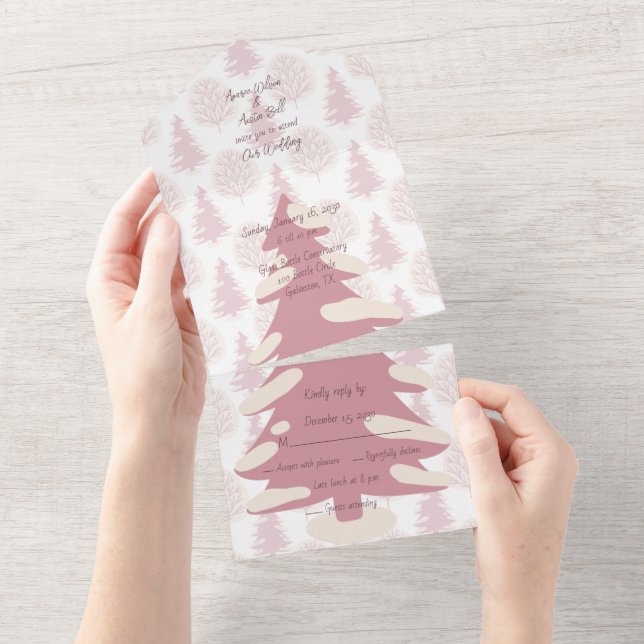 Pink Outdoor Nature Trees Winter All In One Invitation (Tearaway)