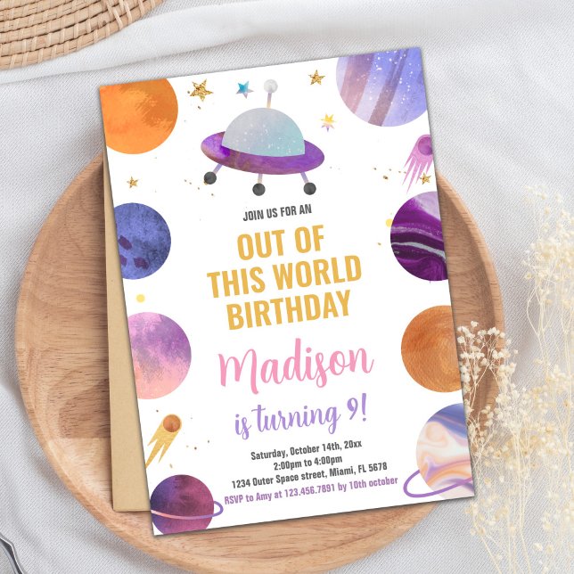Pink Outer Space Birthday Invitations (Pink Outer Space Birthday Invitations)
