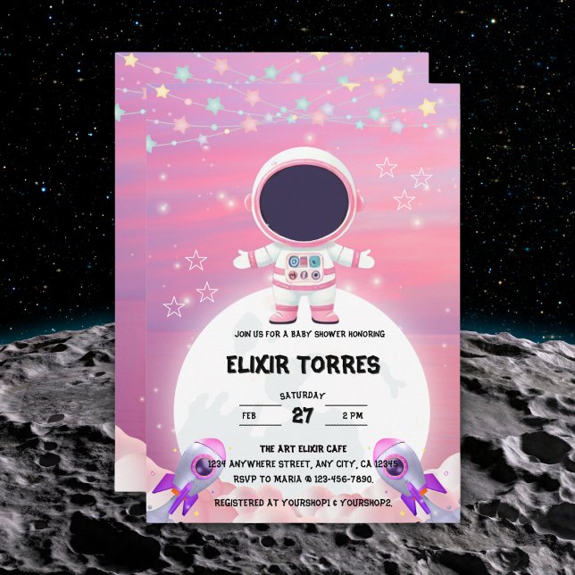 Pink Outer Space Little Explorer Baby Shower  Invitation (Creator Uploaded)