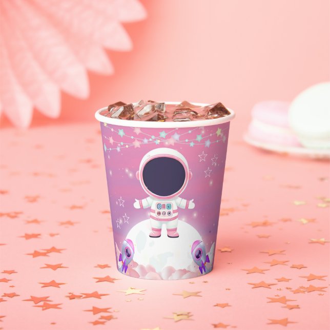 Pink Outer Space Little Explorer Baby Shower  Paper Cups (Insitu)