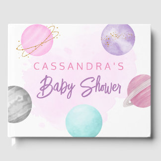 Pink Outer Space Planets Galaxy Baby Shower Guest Book