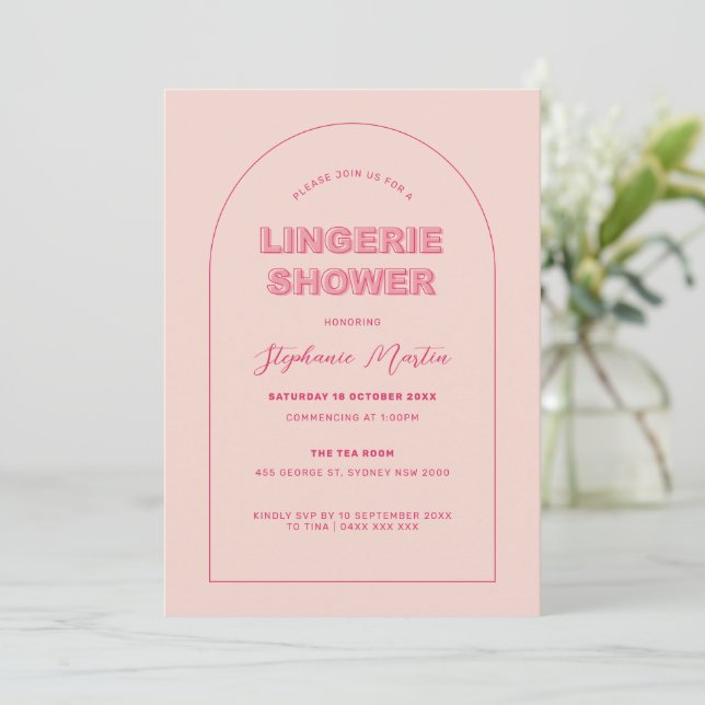 Pink Outline Bold Type Lingerie Shower Invitation (Standing Front)