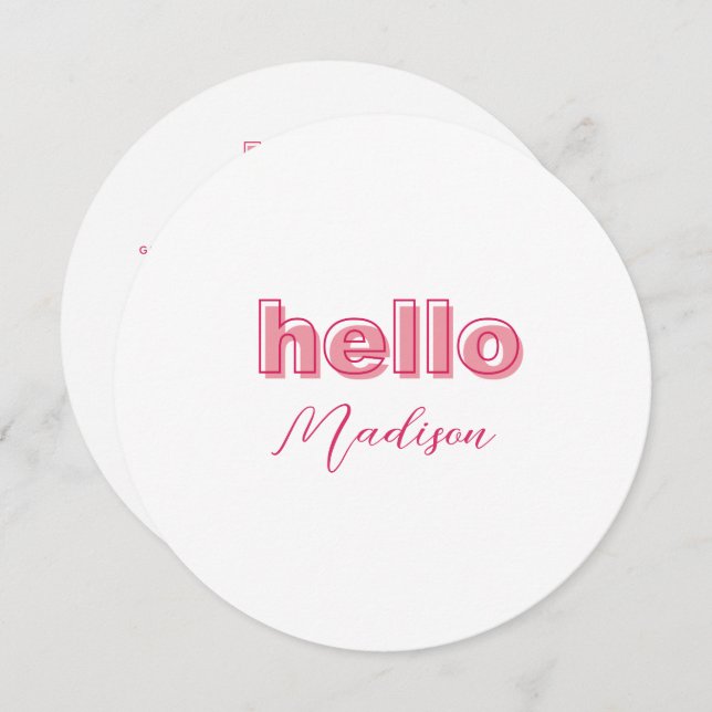 Pink Outline Bold Type Menu Card with Name (Front/Back)