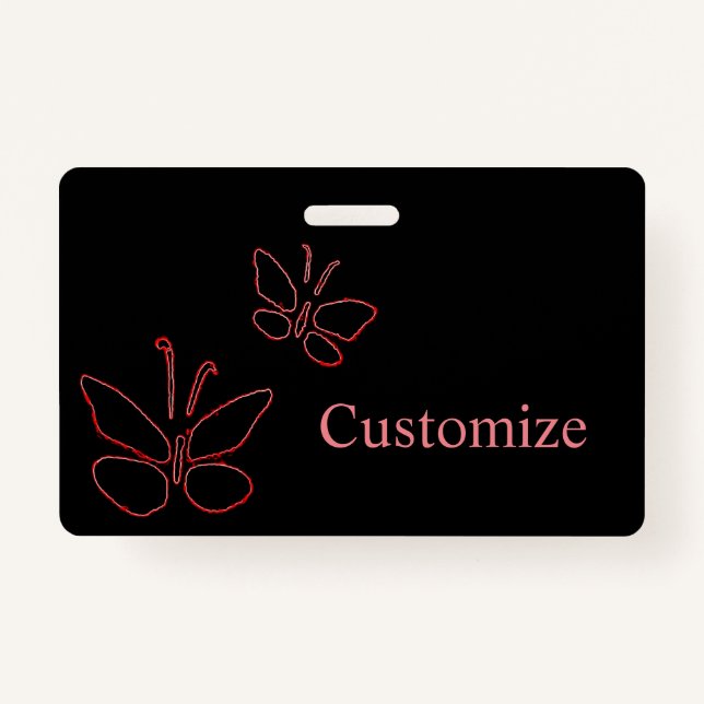 pink outline butterflies black Thunder_Cove  ID Badge (Front)