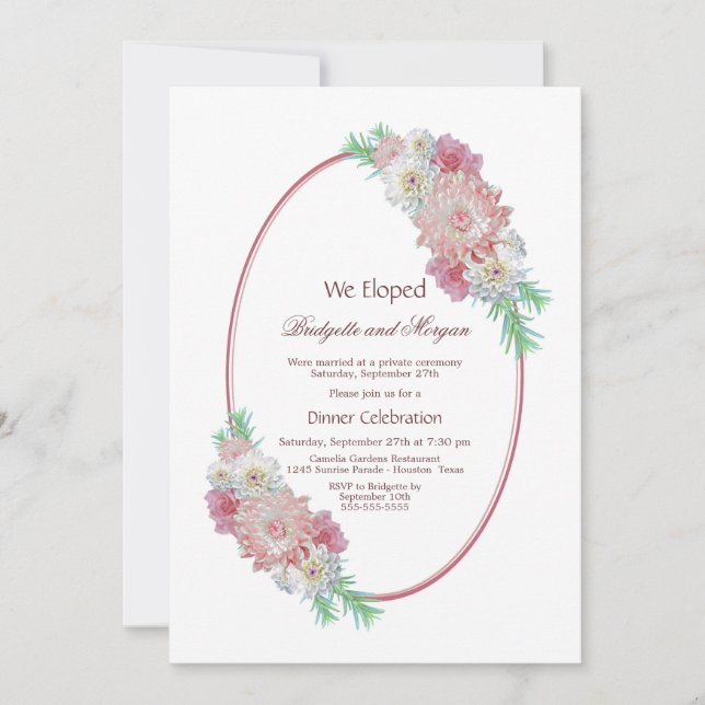 Pink Oval Floral Wedding After Party Invitation (Front)