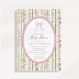 Pink Oval Frame Floral Baby Shower Invitation