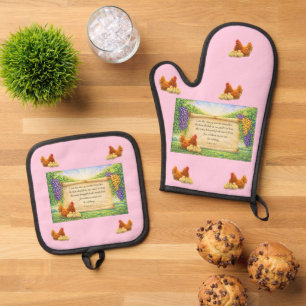 Pink Oven Mitt & Pot Holder Set with Bible Verse