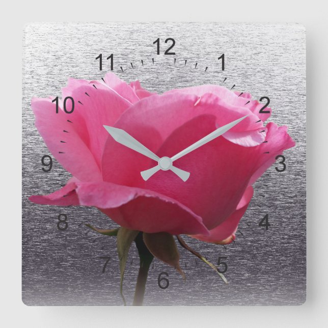 pink over grey square wall clock (Front)