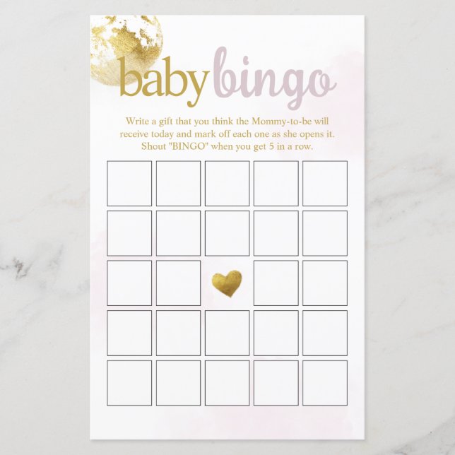 Pink Over the Moon Baby Bingo Baby Shower Game (Front)