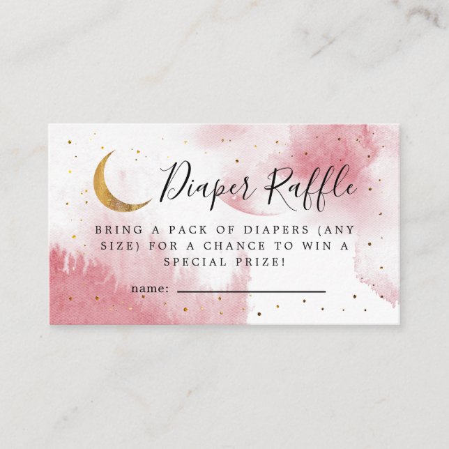 Pink Over The Moon Baby Shower Diaper Raffle Enclosure Card (Front)